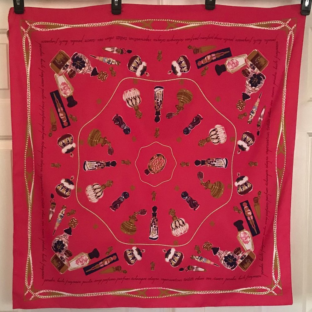 Large pink perfume bottle design scarf NEW/UNUSED